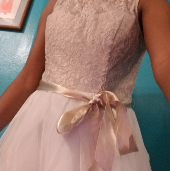 Lace Illusion Top Tiered Mesh Skirt Party Dress - Picture 5 of 5